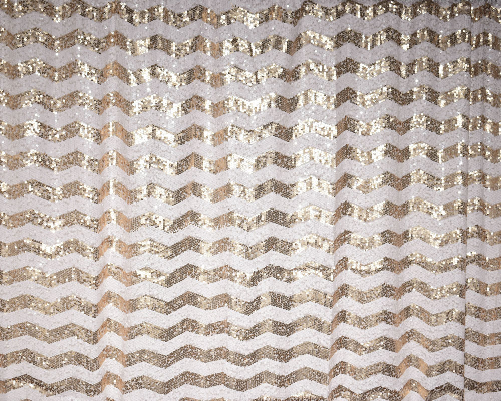 Gold and white chevron sequin tiny house backdrops