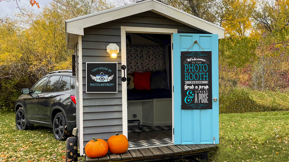 Tiny house photo booth set-up for Halloween